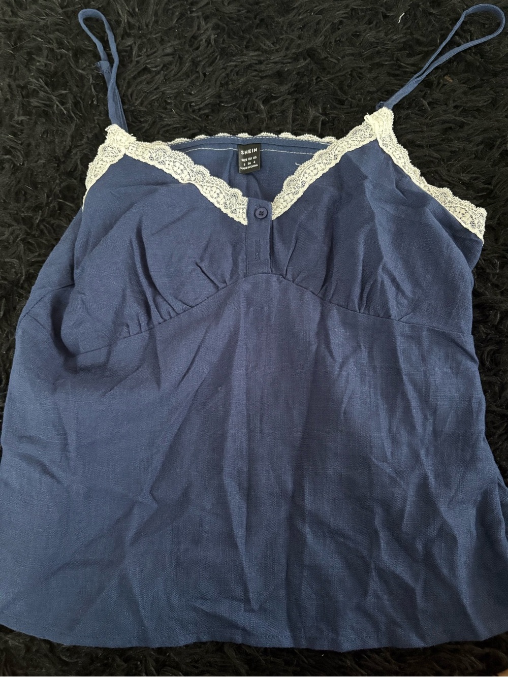 SHEIN Navy Cami with Cream Lace Trim